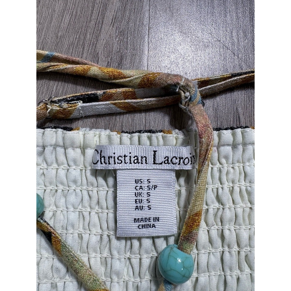 $495 CHRISTIAN LACROIX Linen Printed Mini Alexis Fringe Dress Festival Boho S - Picture 8 of 14